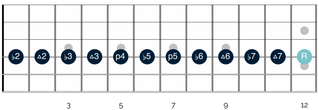 The intervals on your guitar that appear in the D chromatic scale
